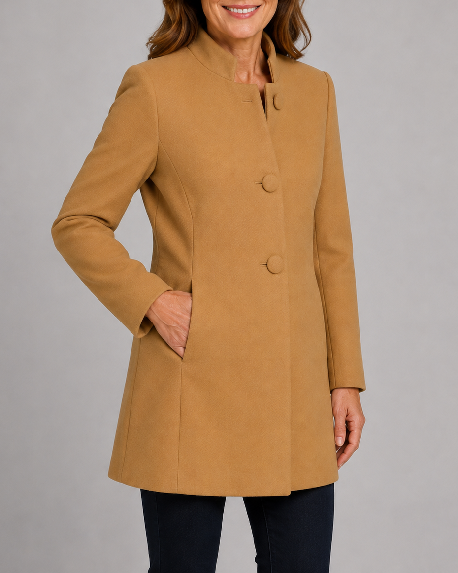 Women's Button Front Coat with Stand Collar and Side Pockets