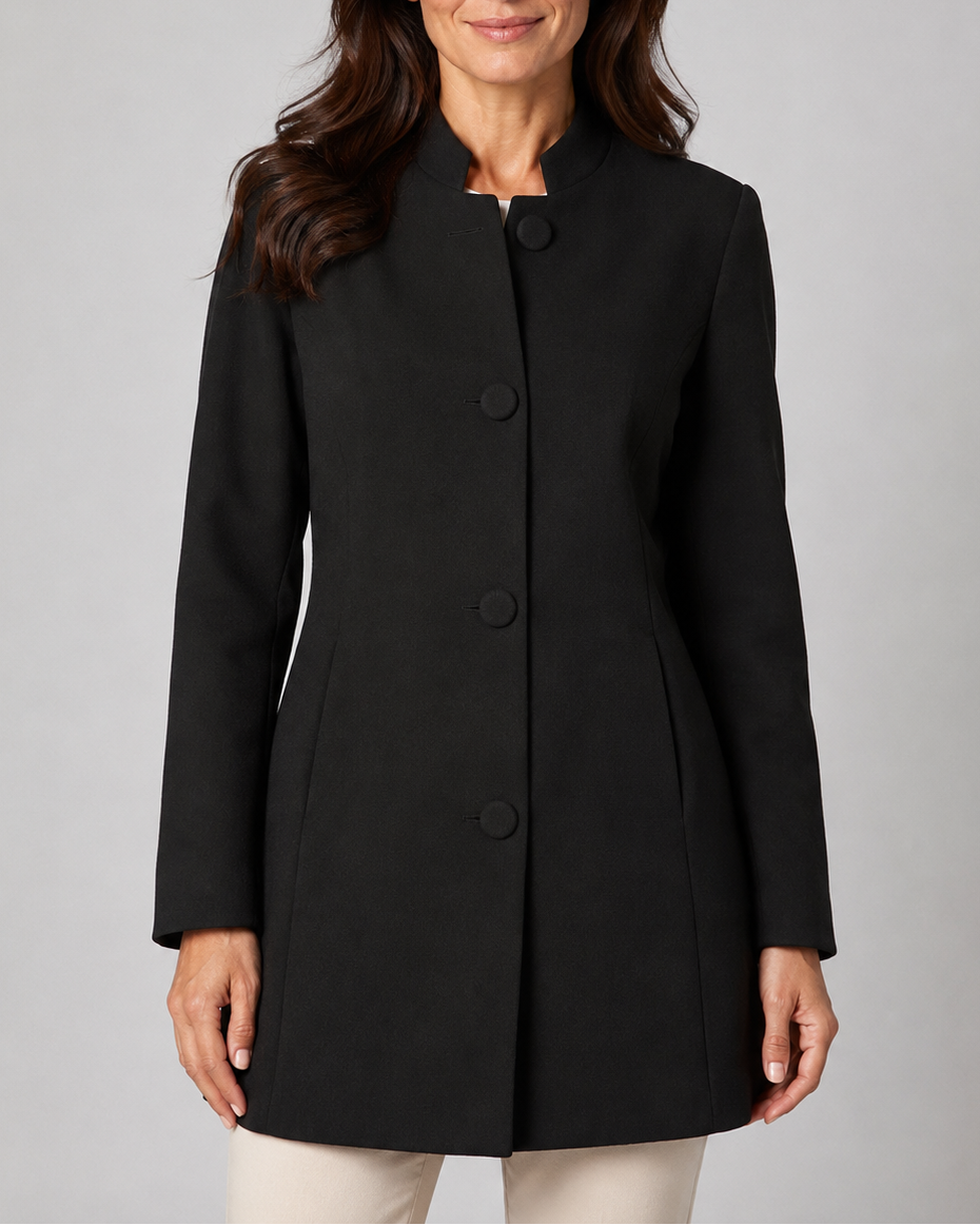 Women's Button Front Coat with Stand Collar and Side Pockets