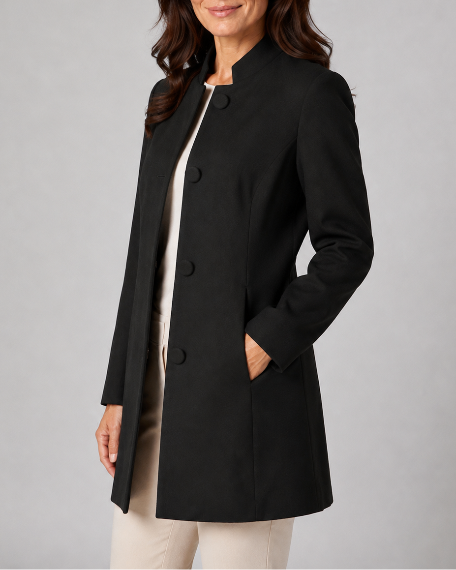 Women's Button Front Coat with Stand Collar and Side Pockets