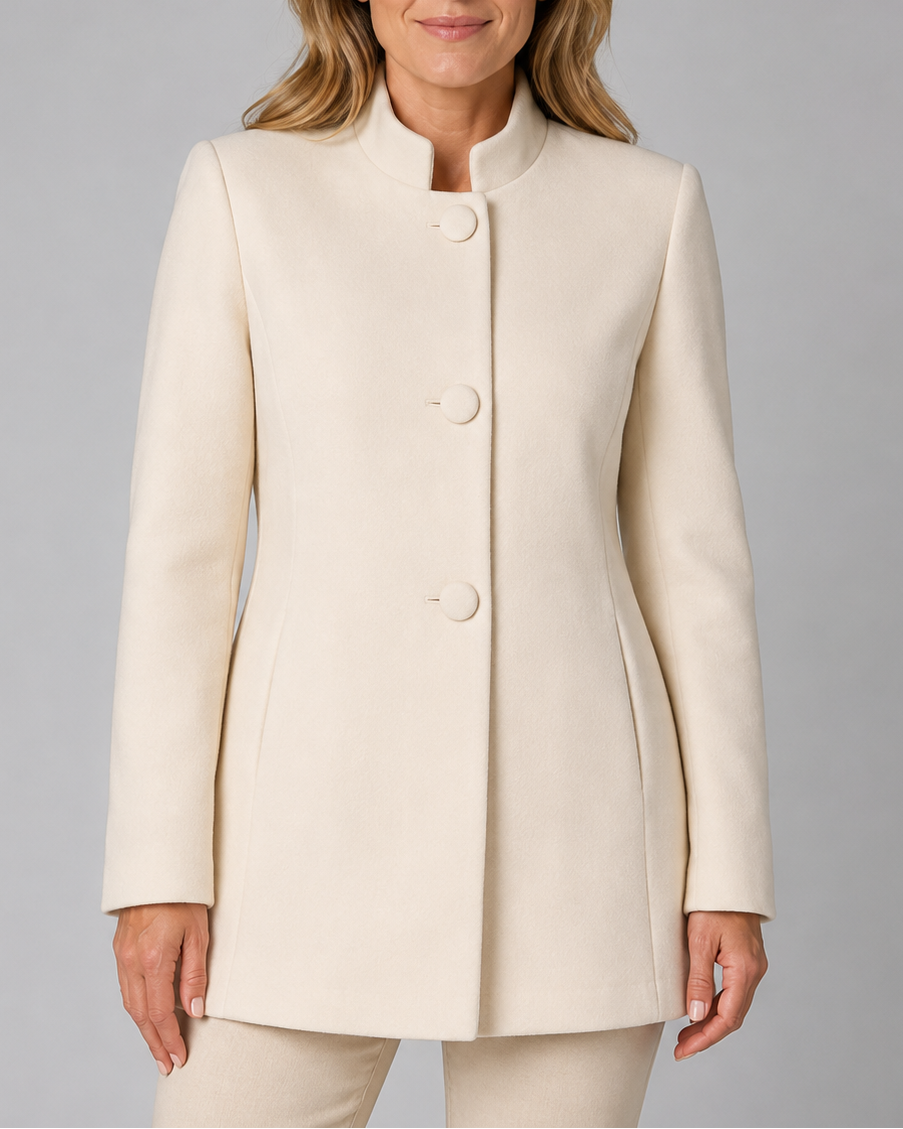 Women's Button Front Coat with Stand Collar and Side Pockets