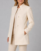 Women's Button Front Coat with Stand Collar and Side Pockets