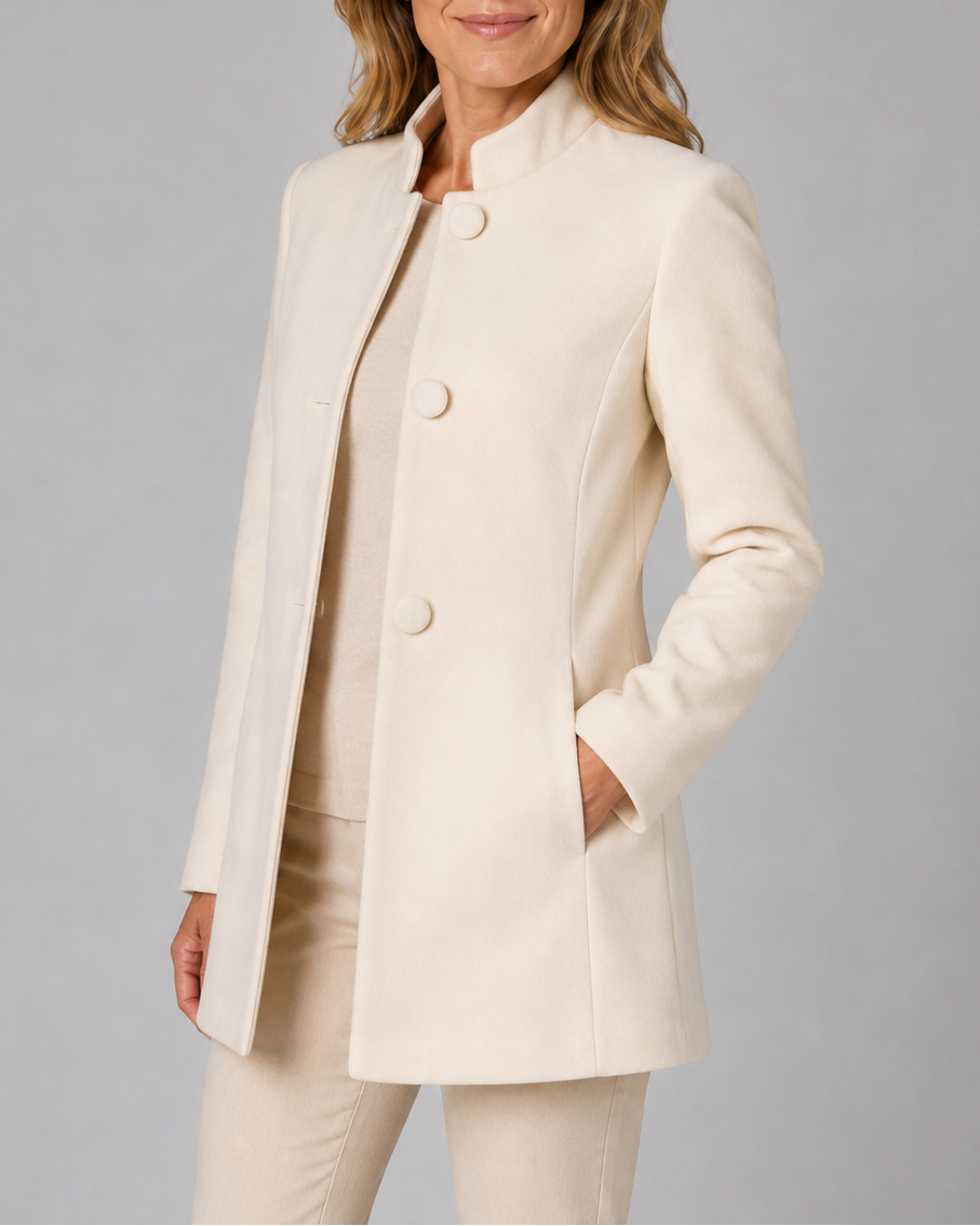 Women's Button Front Coat with Stand Collar and Side Pockets