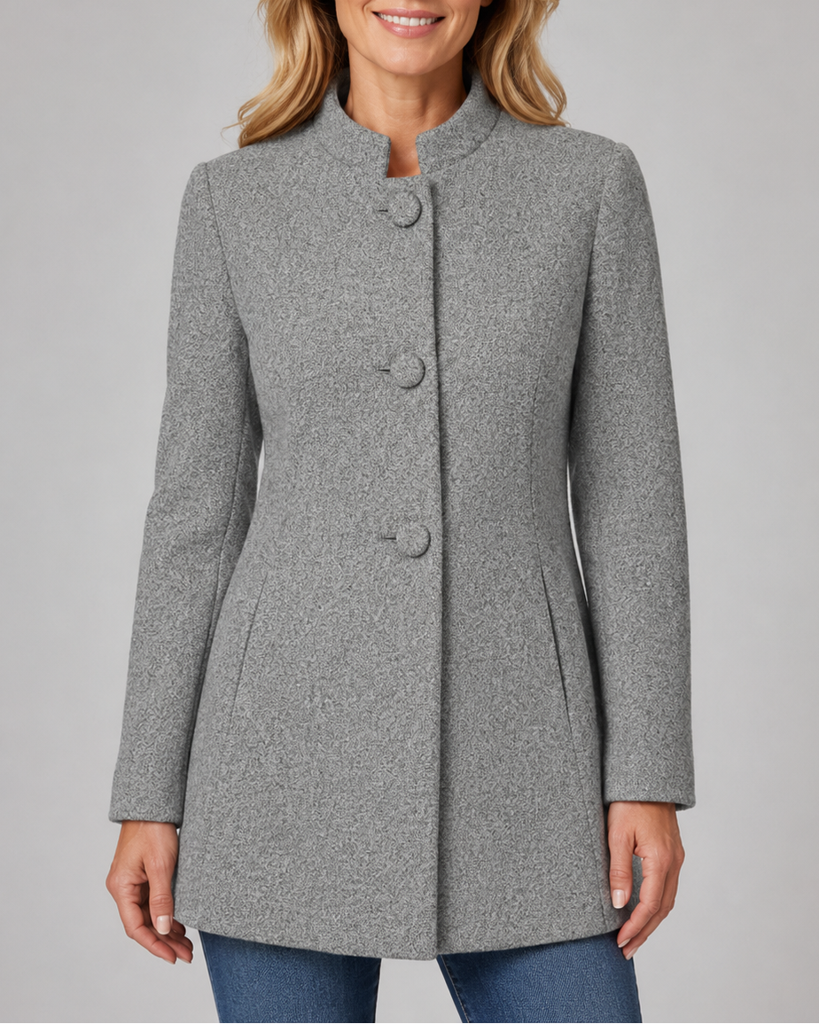 Women's Button Front Coat with Stand Collar and Side Pockets
