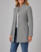 Women's Button Front Coat with Stand Collar and Side Pockets