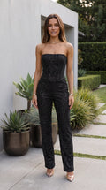 Women’s Strapless Sequin Co-Ord Matching Set With Straight Leg Pants
