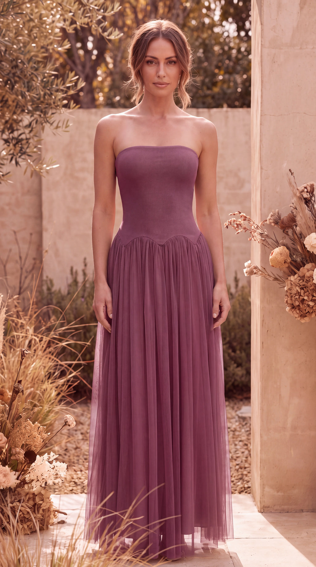 Women's Tulle Maxi Dress | Strapless Corset Wedding Guest Dress