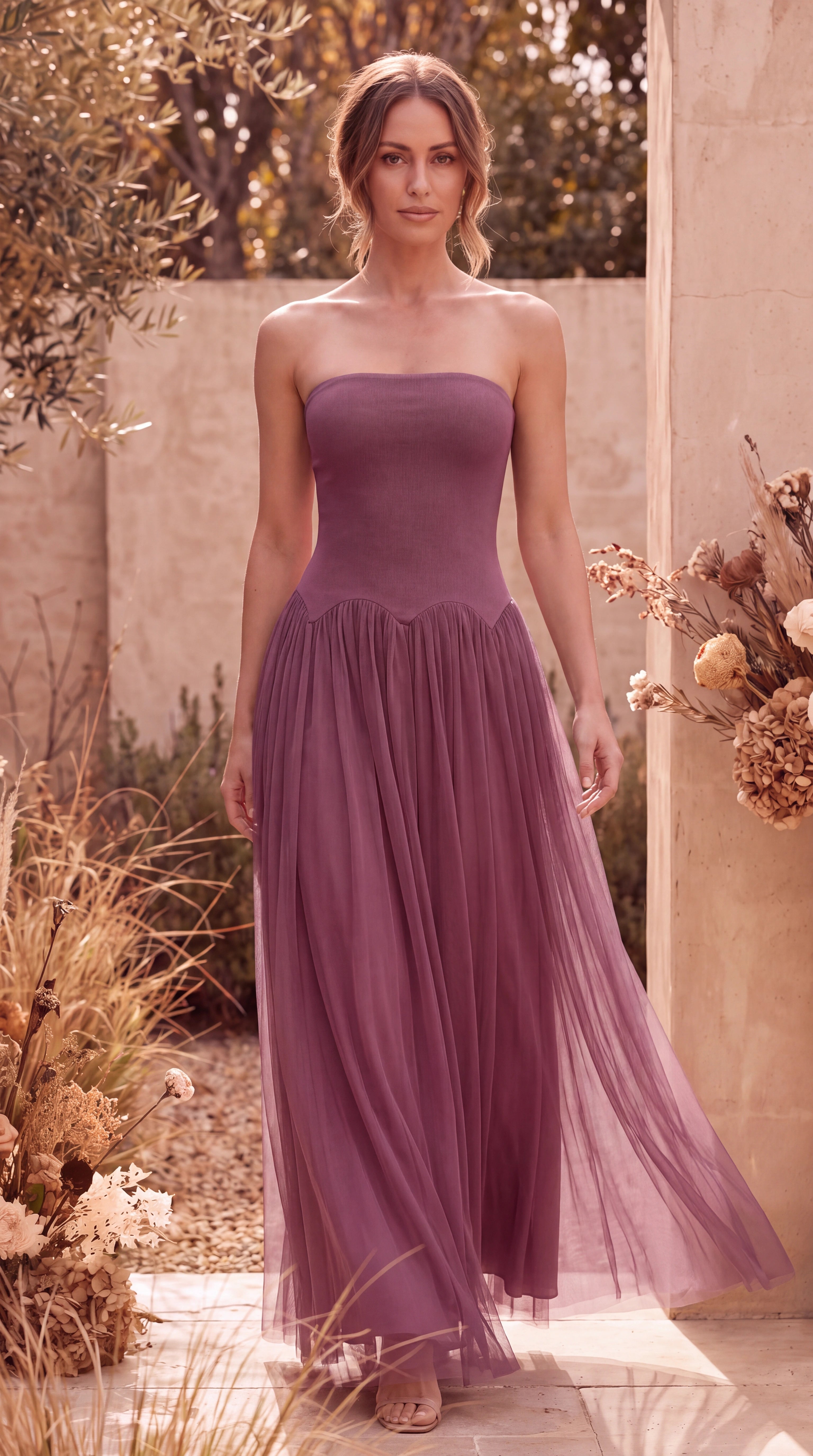 Women's Tulle Maxi Dress | Strapless Corset Wedding Guest Dress
