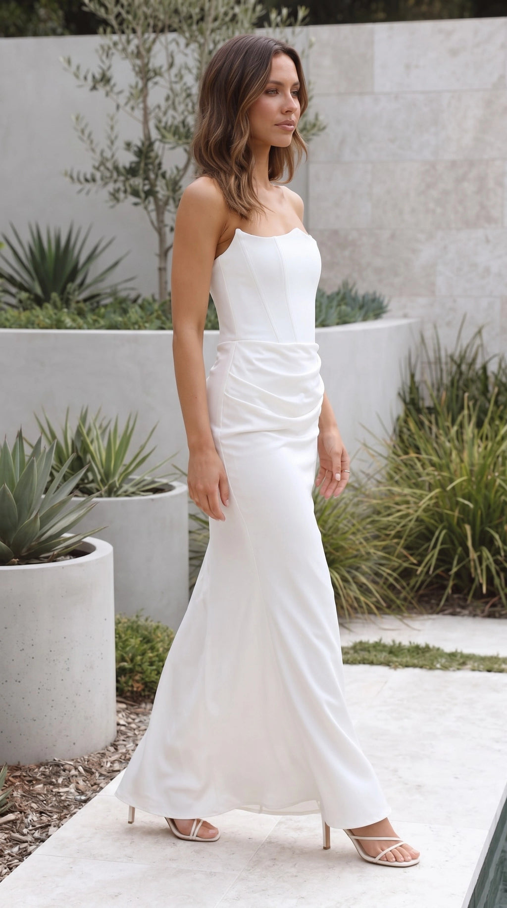 Women's Strapless Ruched Bodycon Maxi Dress
