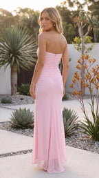 Women’s Strapless Ruched High Side Split Maxi Dress