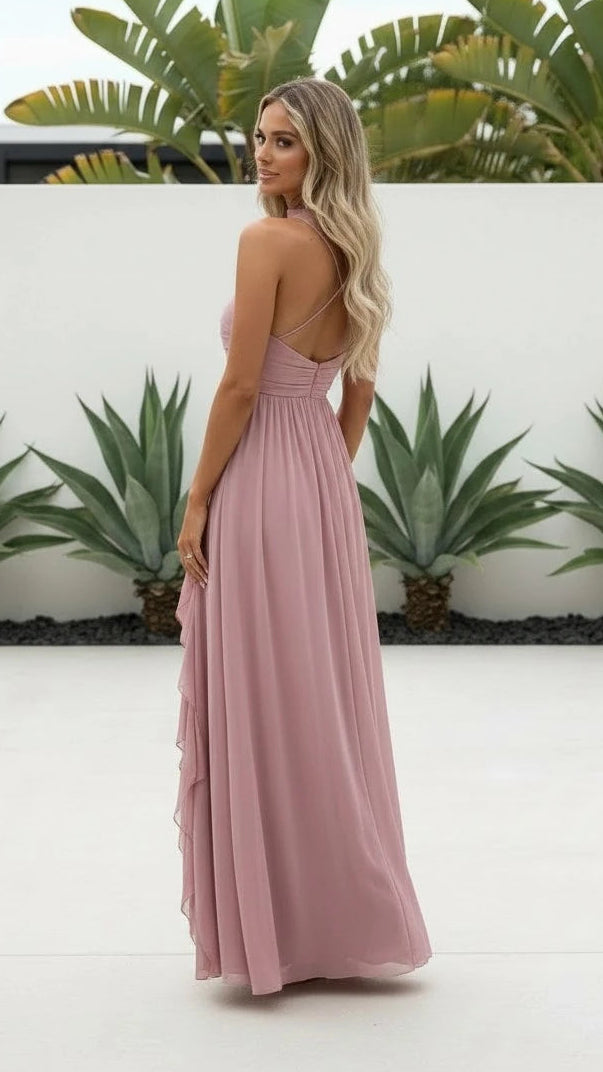 Women’s Spaghetti Strap Ruched Tiered Ruffle Maxi Dress