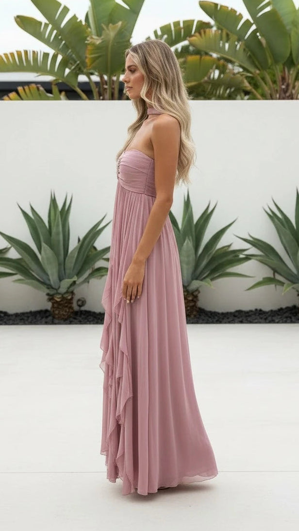 Women’s Spaghetti Strap Ruched Tiered Ruffle Maxi Dress