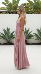 Women’s Spaghetti Strap Ruched Tiered Ruffle Maxi Dress