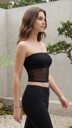 Women's Strapless Sheer Mesh Cropped Tube Top