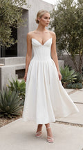 Women’s Strapless Sweetheart Corset Bustier Pleated A Line Midi Dress