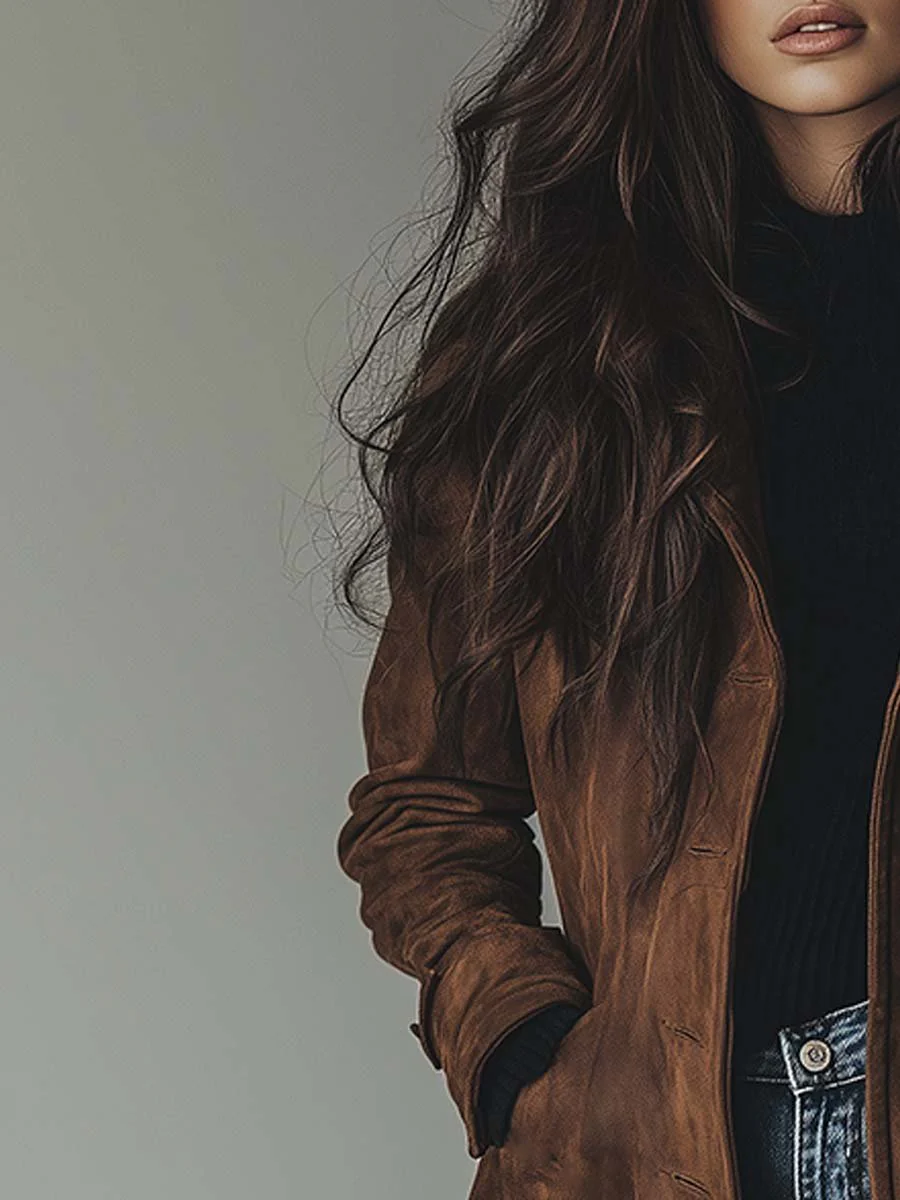 Women's Suede Look Trench Coat | Classic Vintage Longline Winter Coat 2