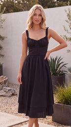 Women’s Sweetheart Bustier Cami Ruffle Hem A Line Midi Dress