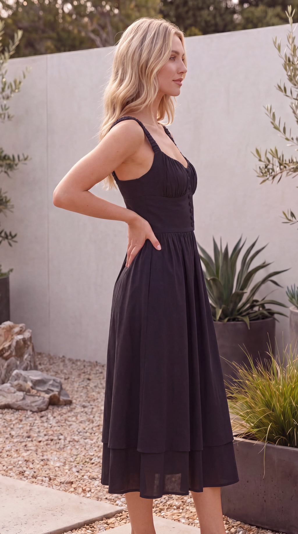 Women’s Sweetheart Bustier Cami Ruffle Hem A Line Midi Dress