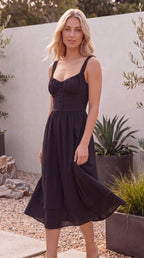Women’s Sweetheart Bustier Cami Ruffle Hem A Line Midi Dress