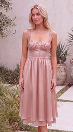 Women’s Sweetheart Bustier Cami Ruffle Hem A Line Midi Dress