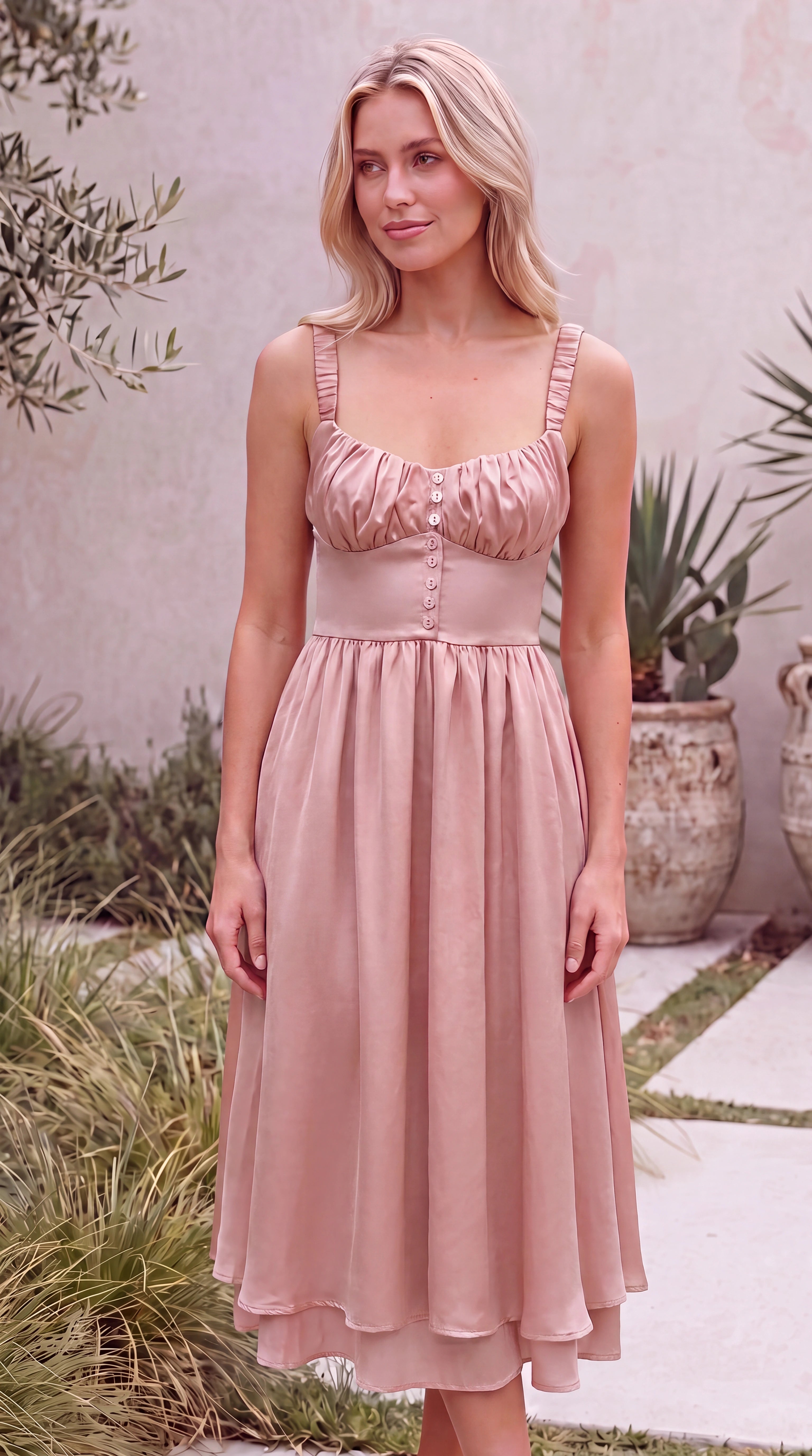 Women’s Sweetheart Bustier Cami Ruffle Hem A Line Midi Dress