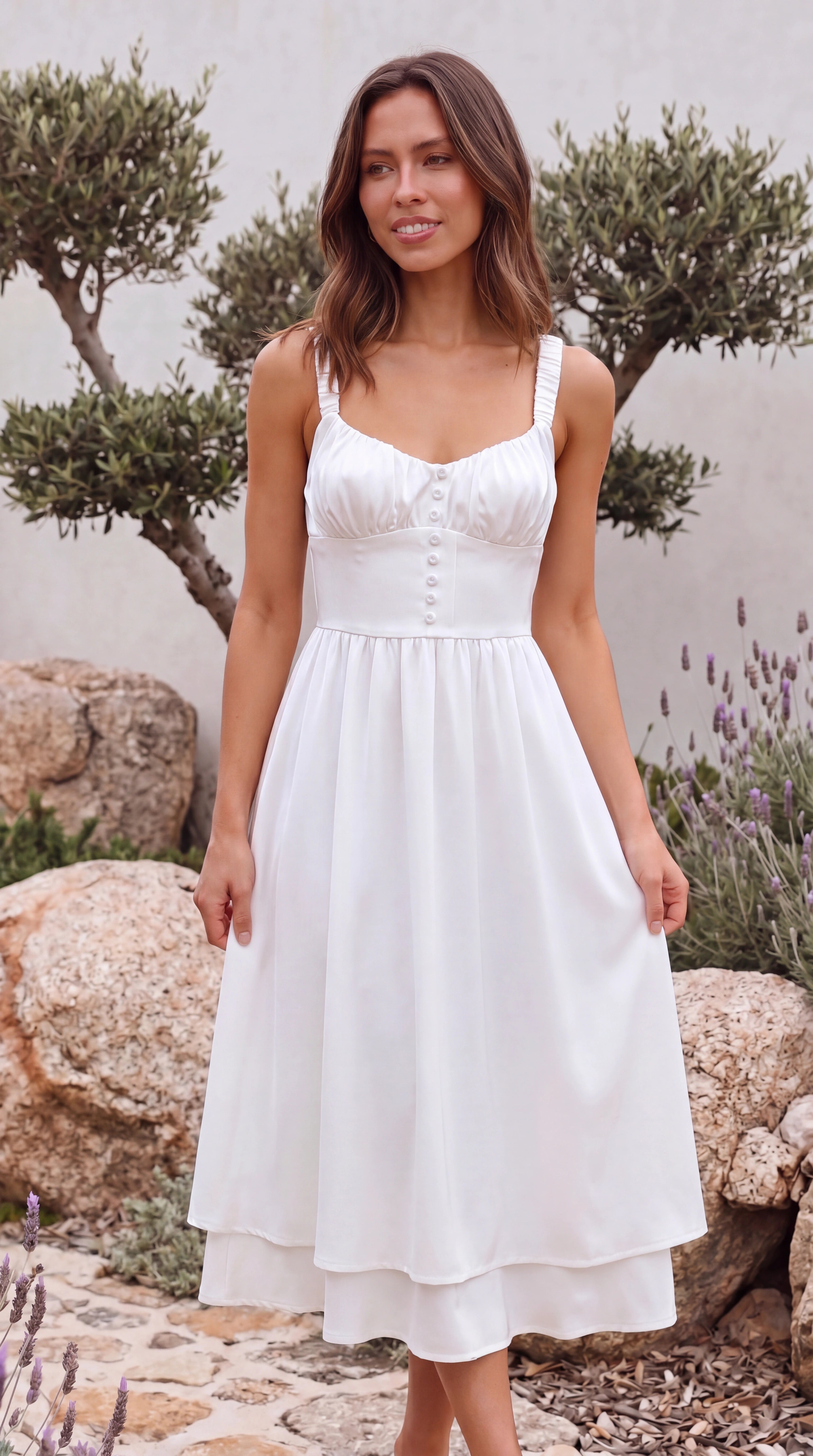 Women's Sweetheart Bustier Cami Ruffle Hem A Line Midi Dress – Lume De Label