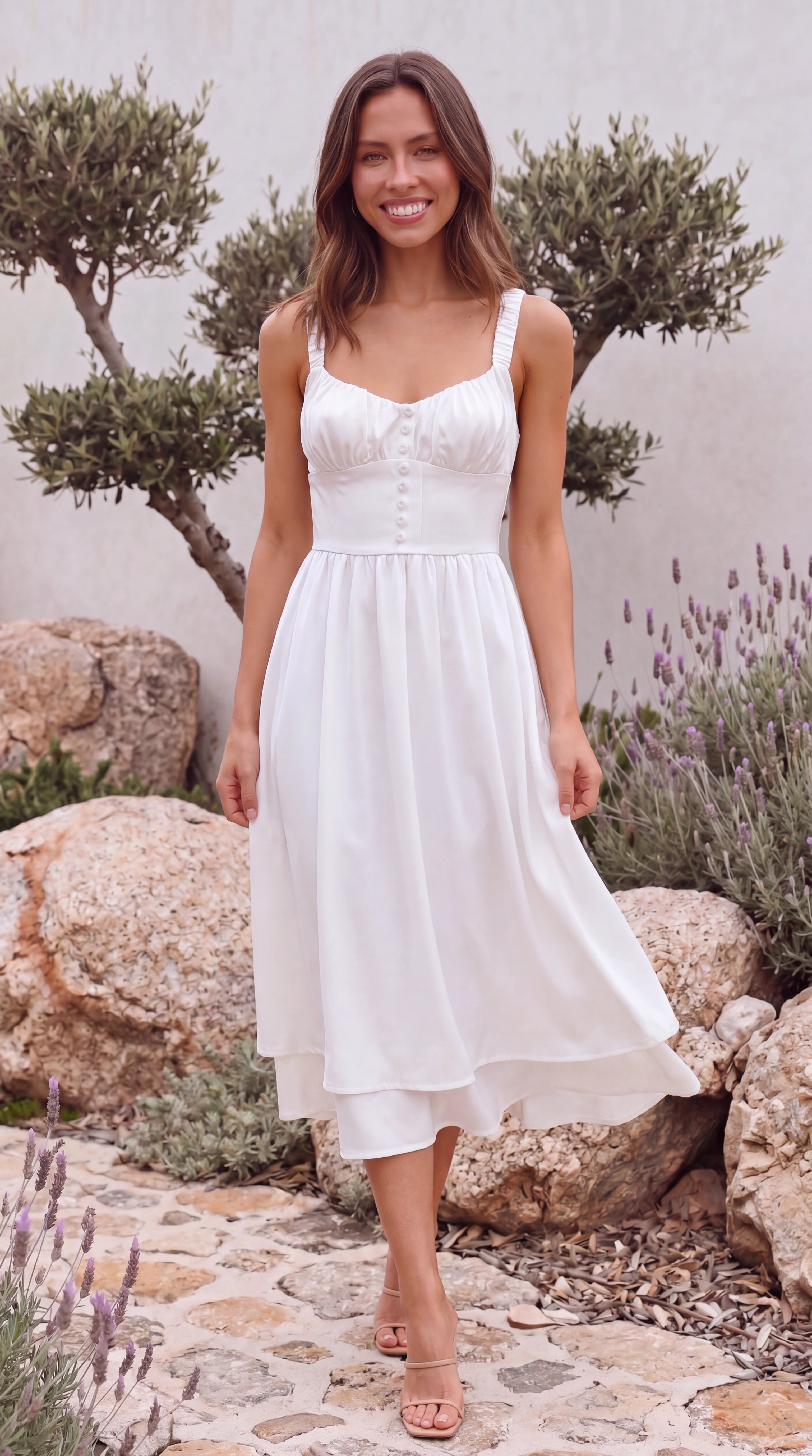 Women's Sweetheart Bustier Cami Ruffle Hem A Line Midi Dress – Lume De Label