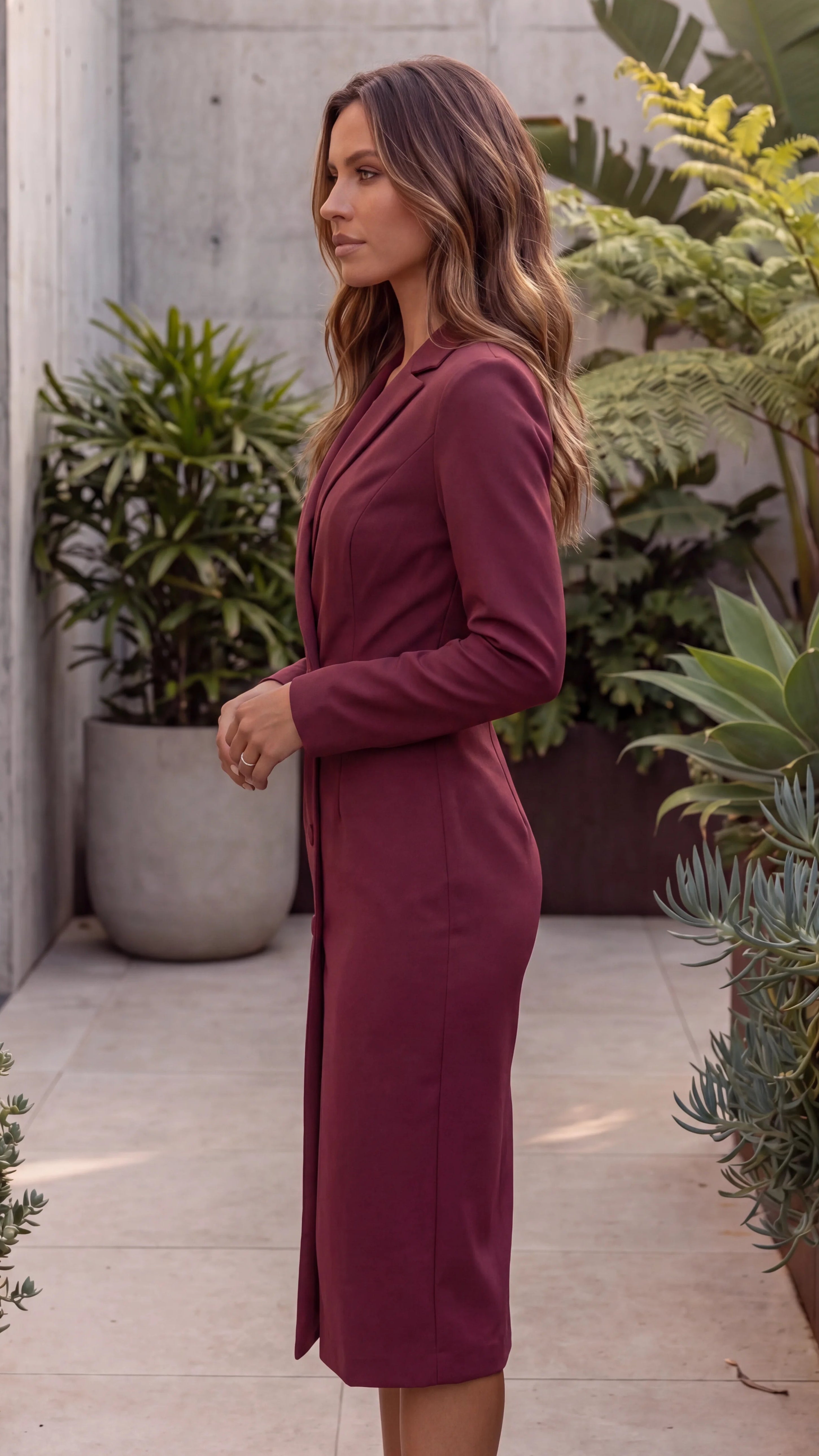 Women's Long Sleeve Double Breasted Tailored Blazer Dress
