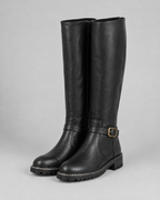 Women's Knee High Comfort Boots | Buckle Faux Leather Block Heel Boot