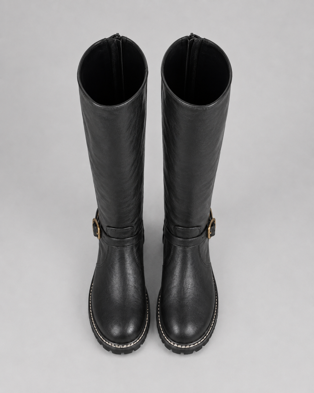 Women's Knee High Comfort Boots | Buckle Faux Leather Block Heel Boot