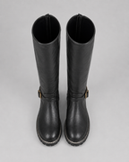 Women's Knee High Comfort Boots | Buckle Faux Leather Block Heel Boot