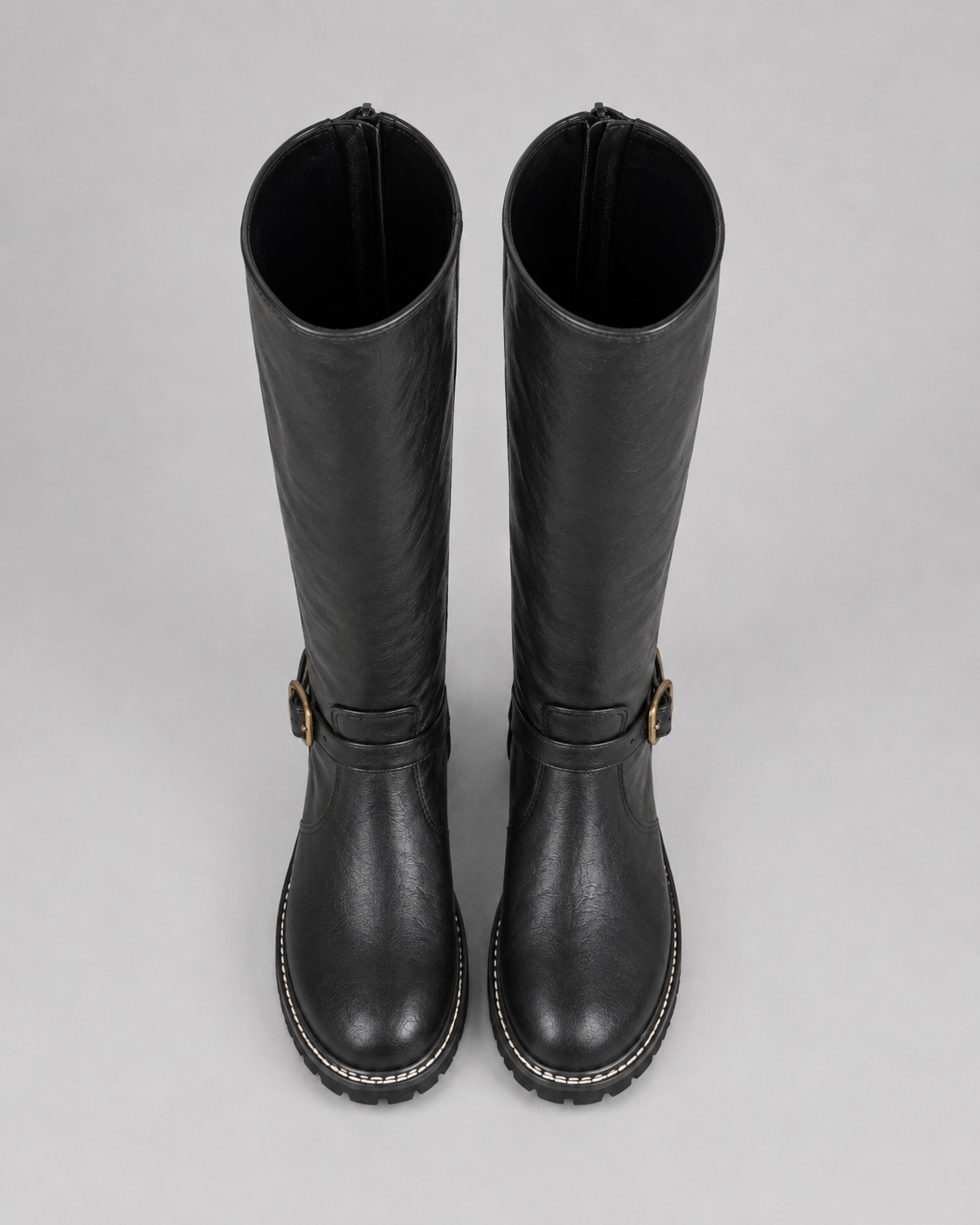 Women's Knee High Comfort Boots | Buckle Faux Leather Block Heel Boot