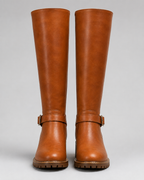 Women's Knee High Comfort Boots | Buckle Faux Leather Block Heel Boot