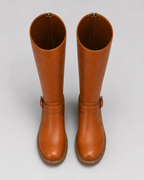 Women's Knee High Comfort Boots | Buckle Faux Leather Block Heel Boot