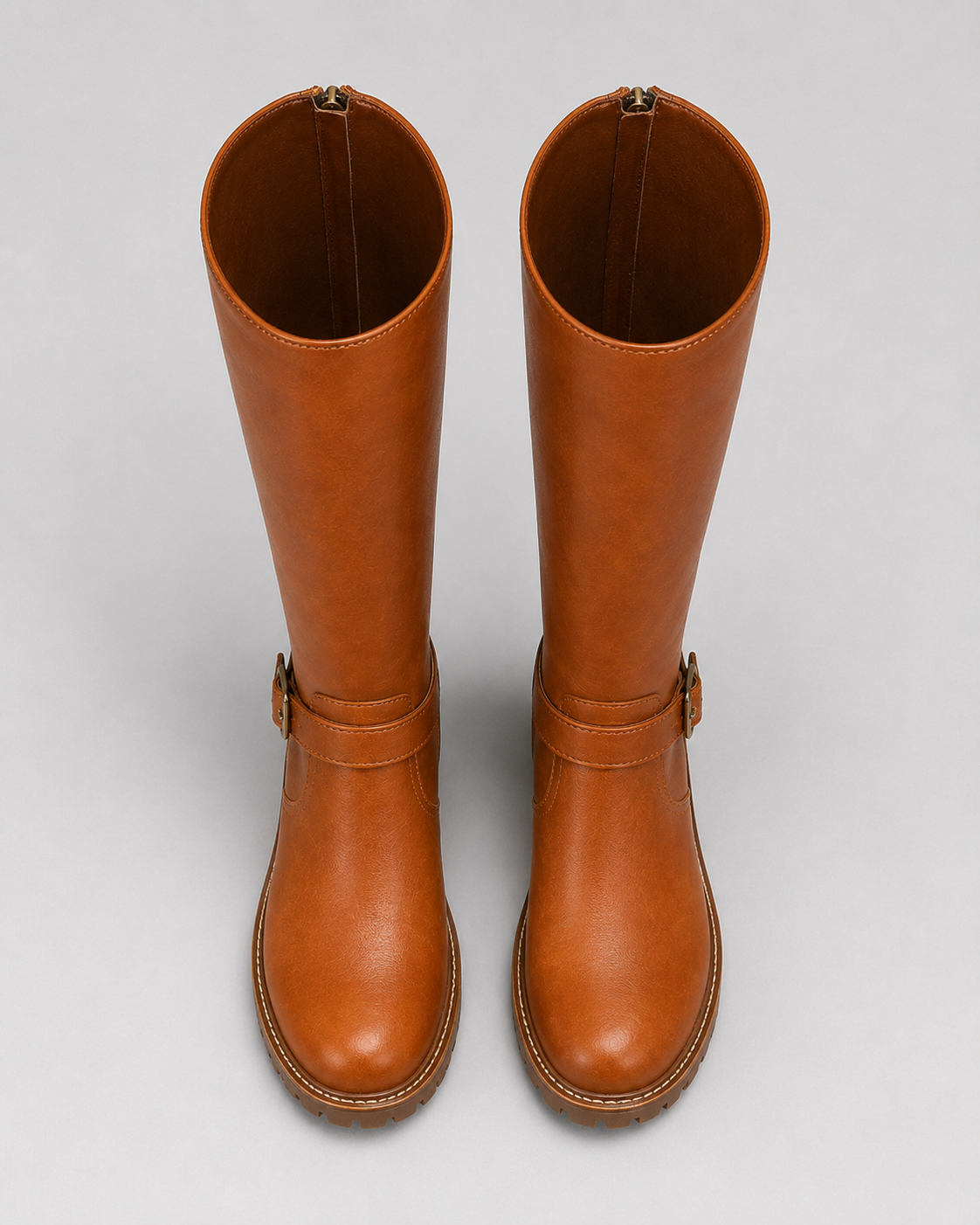 Women's Knee High Comfort Boots | Buckle Faux Leather Block Heel Boot