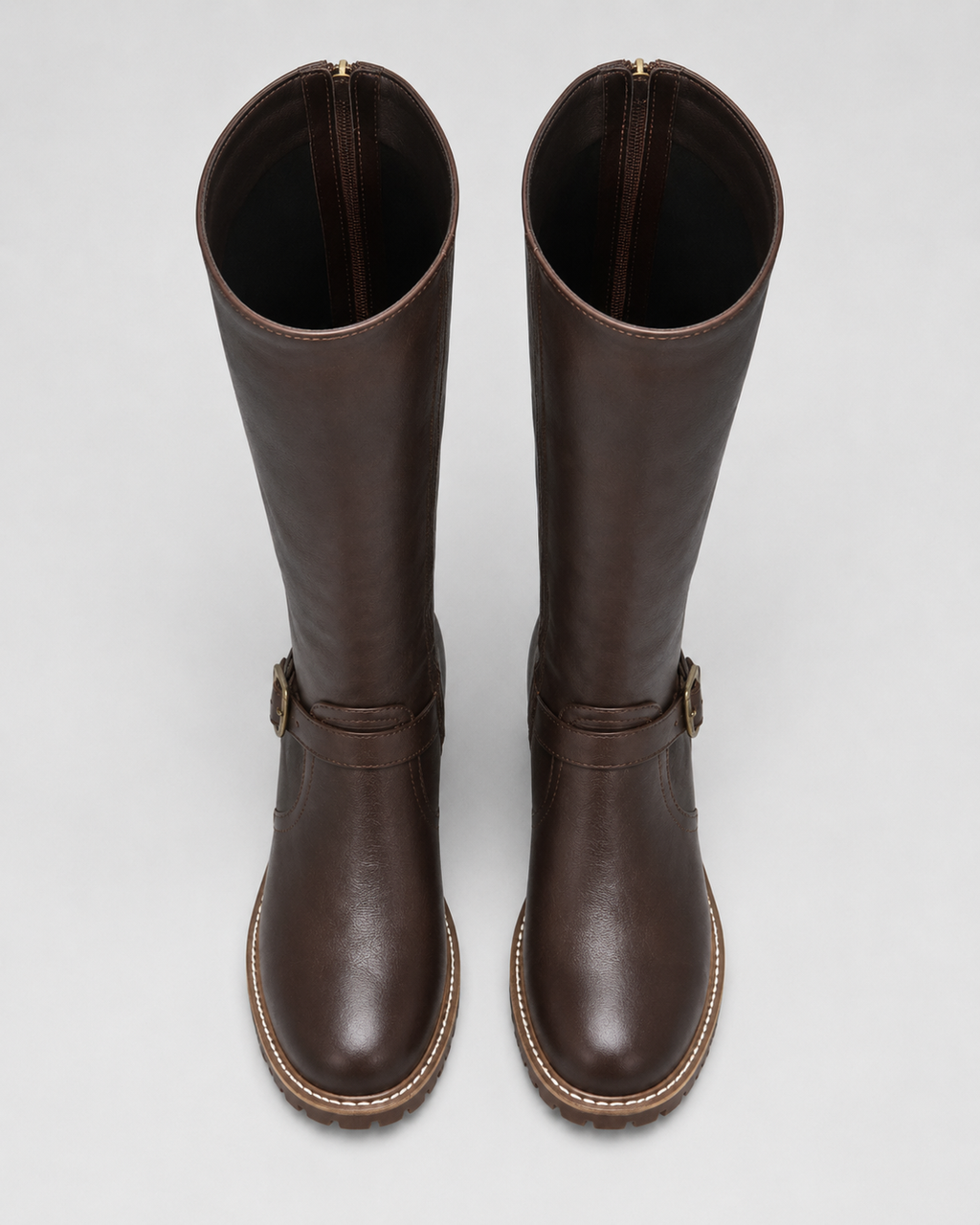 Women's Knee High Comfort Boots | Buckle Faux Leather Block Heel Boot