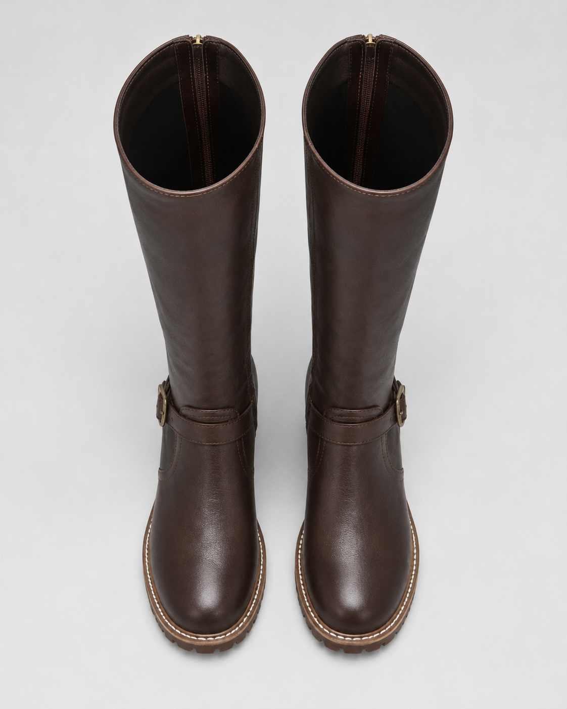 Women's Knee High Comfort Boots | Buckle Faux Leather Block Heel Boot