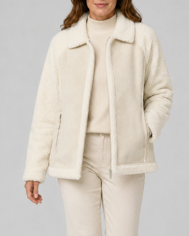 Women's Teddy Fleece Jacket with Collar and Zip Pockets