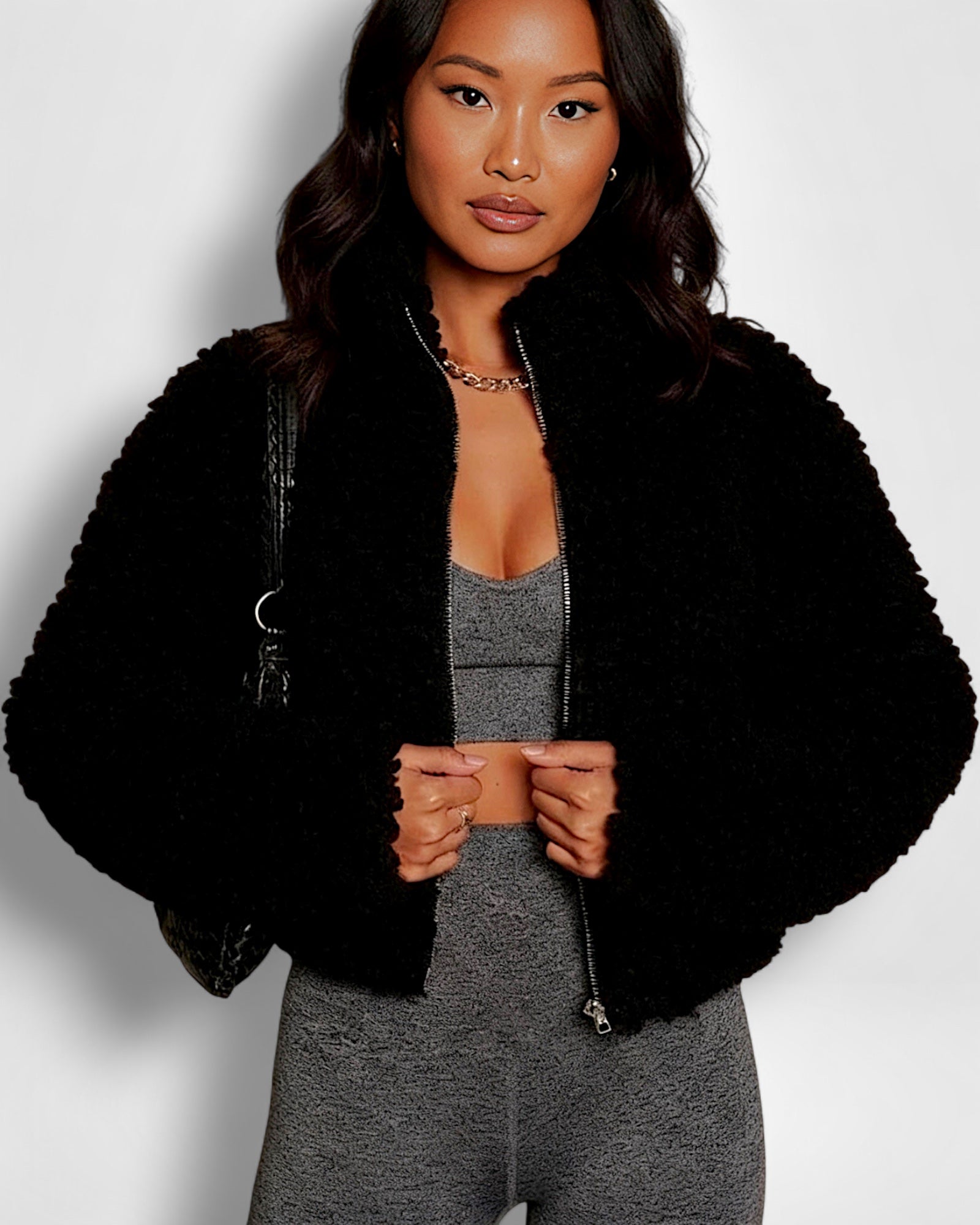 Women's Teddy Bomber Jacket Black