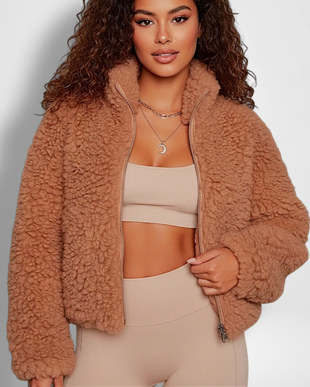 Women's Teddy Bomber Jacket Brown