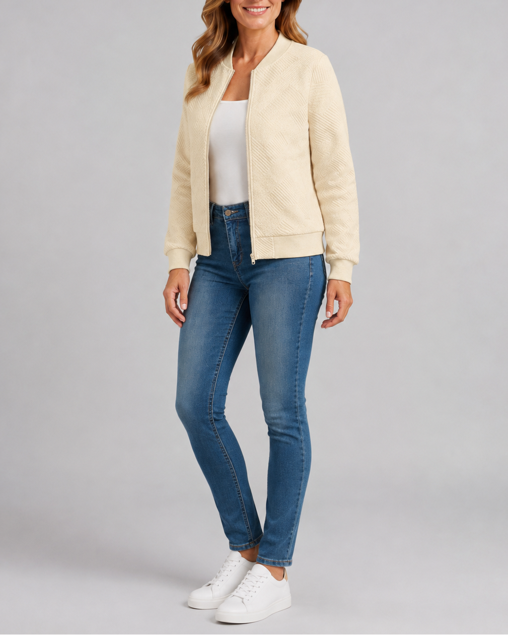 Women's Textured Geometric Zip Up Bomber Jacket