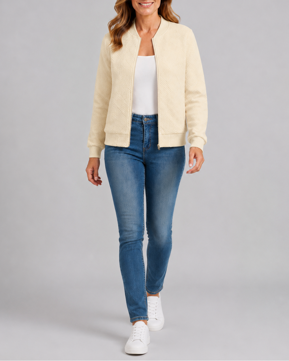 Women's Textured Geometric Zip Up Bomber Jacket