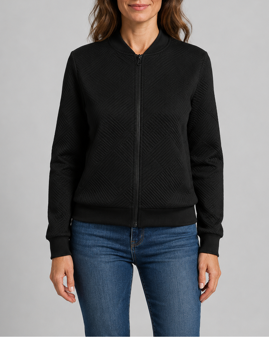 Women's Textured Geometric Zip Up Bomber Jacket