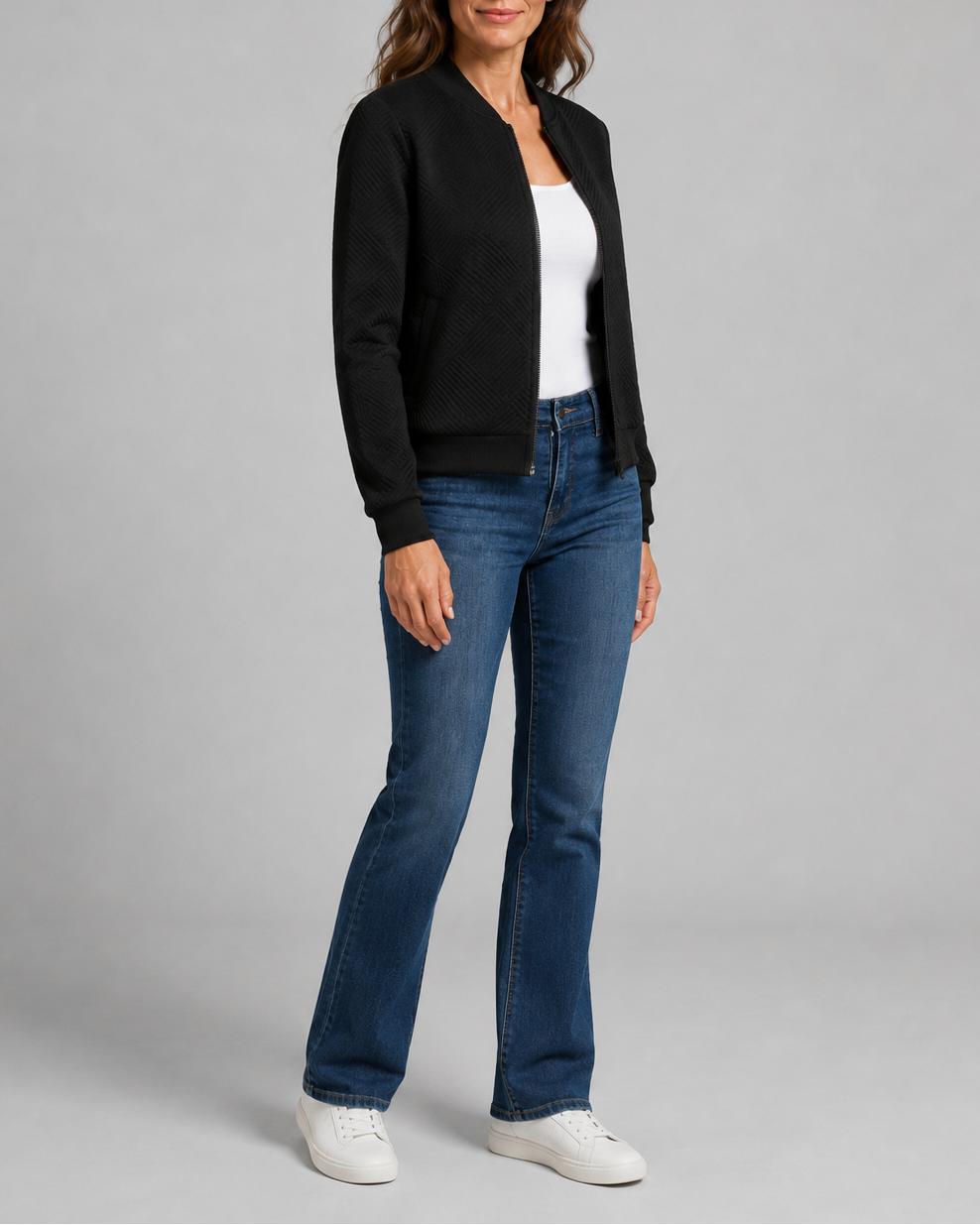 Women's Textured Geometric Zip Up Bomber Jacket
