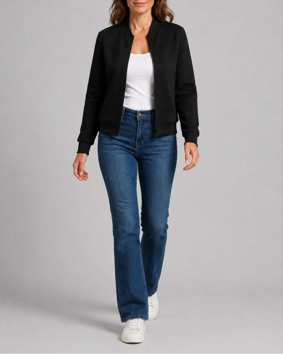 Women's Textured Geometric Zip Up Bomber Jacket