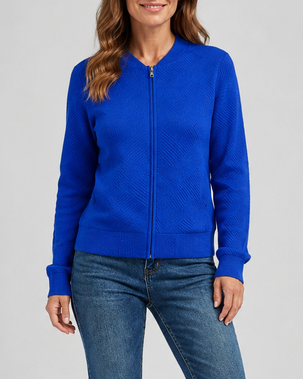 Women's Textured Geometric Zip Up Bomber Jacket