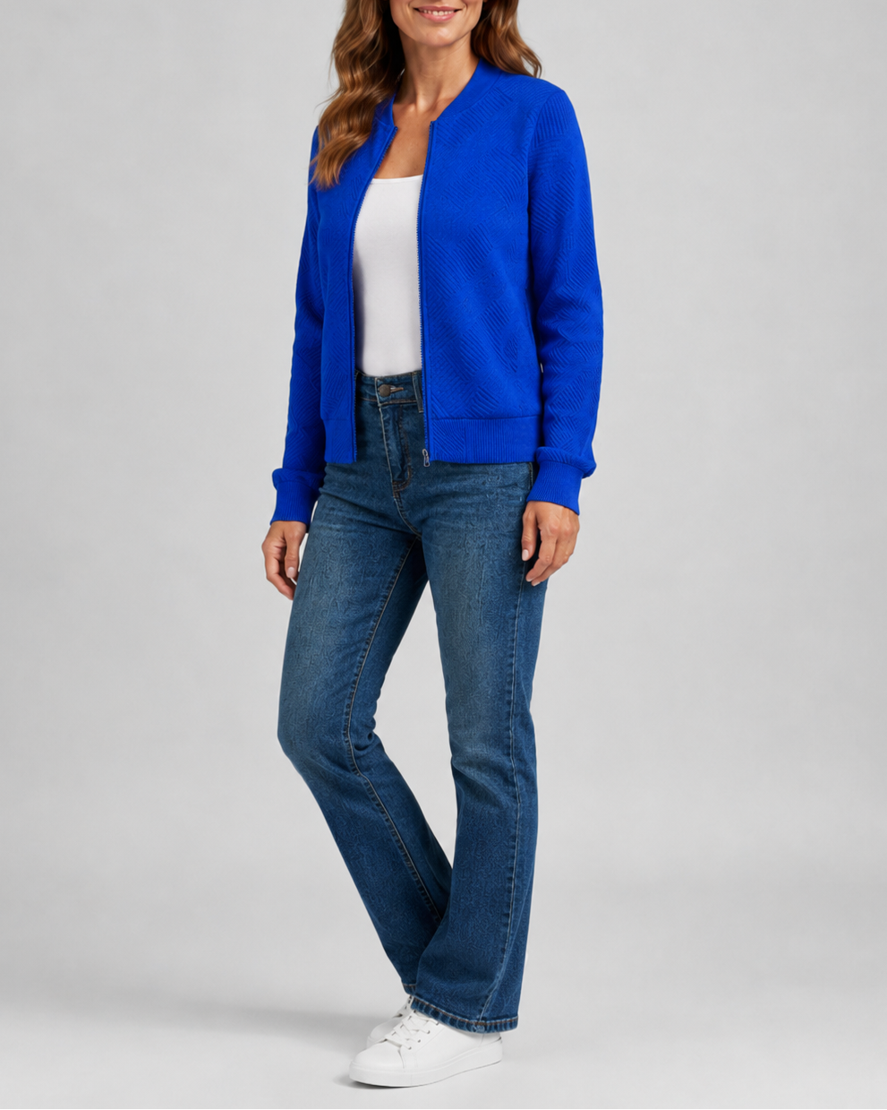 Women's Textured Geometric Zip Up Bomber Jacket