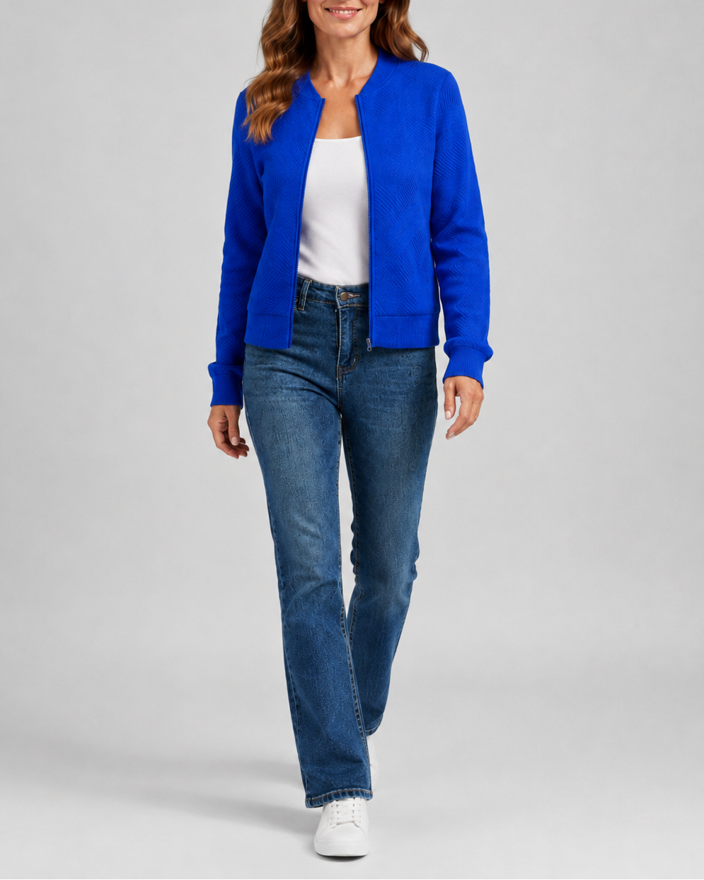 Women's Textured Geometric Zip Up Bomber Jacket