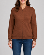 Women's Textured Geometric Zip Up Bomber Jacket