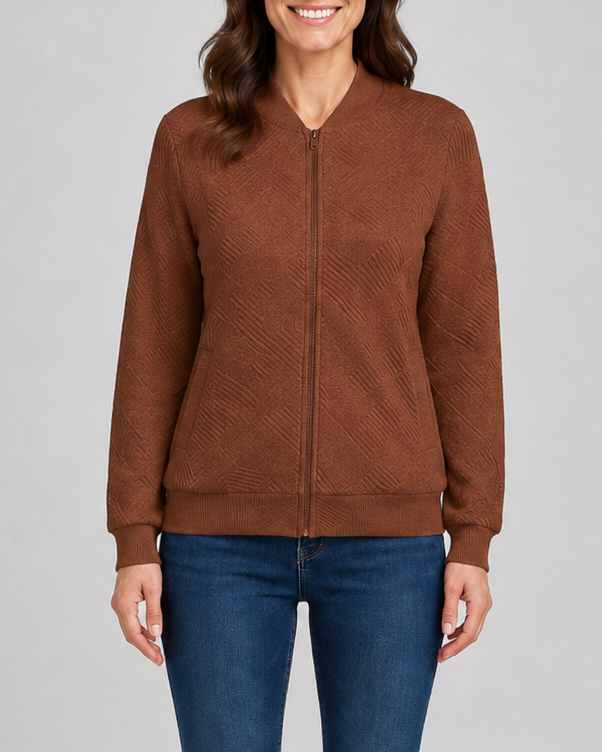 Women's Textured Geometric Zip Up Bomber Jacket