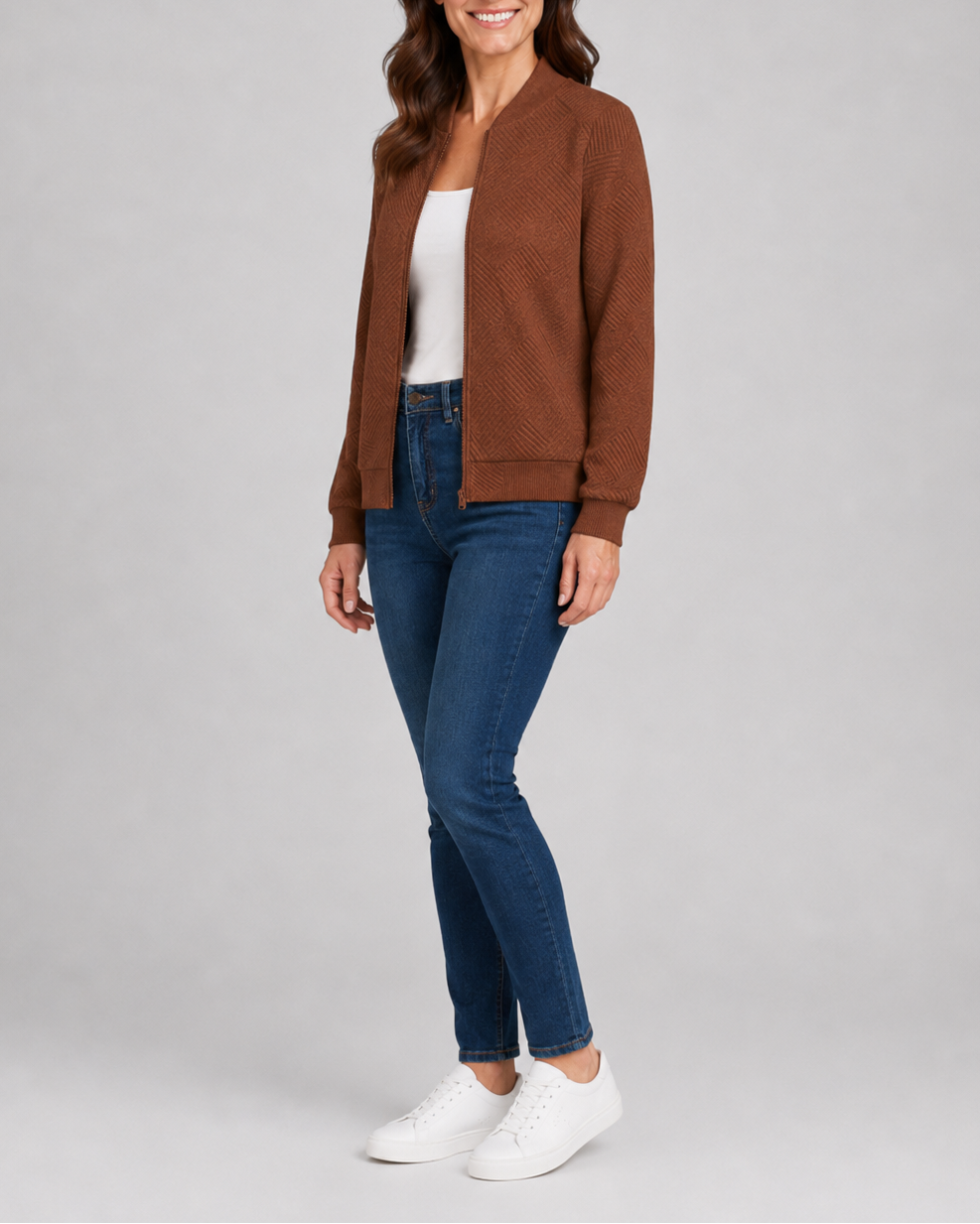 Women's Textured Geometric Zip Up Bomber Jacket